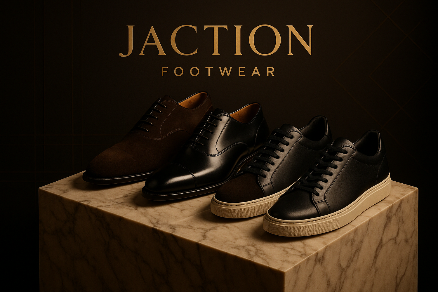 MY BRAND NAME IS (JACTION FOOTWEAR) MAKE A LUXURY DESIGN
